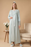 Elegant Lace Detailed Maternity-Nursing Nightgown & Jacquard Robe Set Mint - 2326