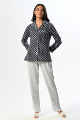 Polka Dot Maternity & Nursing Pajama Set Grey - 23270