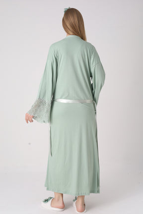 Lace Collar Maternity-Nursing Nightgown & Lace Sleeve Robe Set Green - 2331