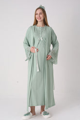 Lace Collar Maternity-Nursing Nightgown & Lace Sleeve Robe Set Green - 2331