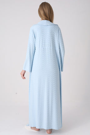 Delicate Lace Collar Maternity-Nursing Nightgown & Jacquard Robe Set Blue - 2332