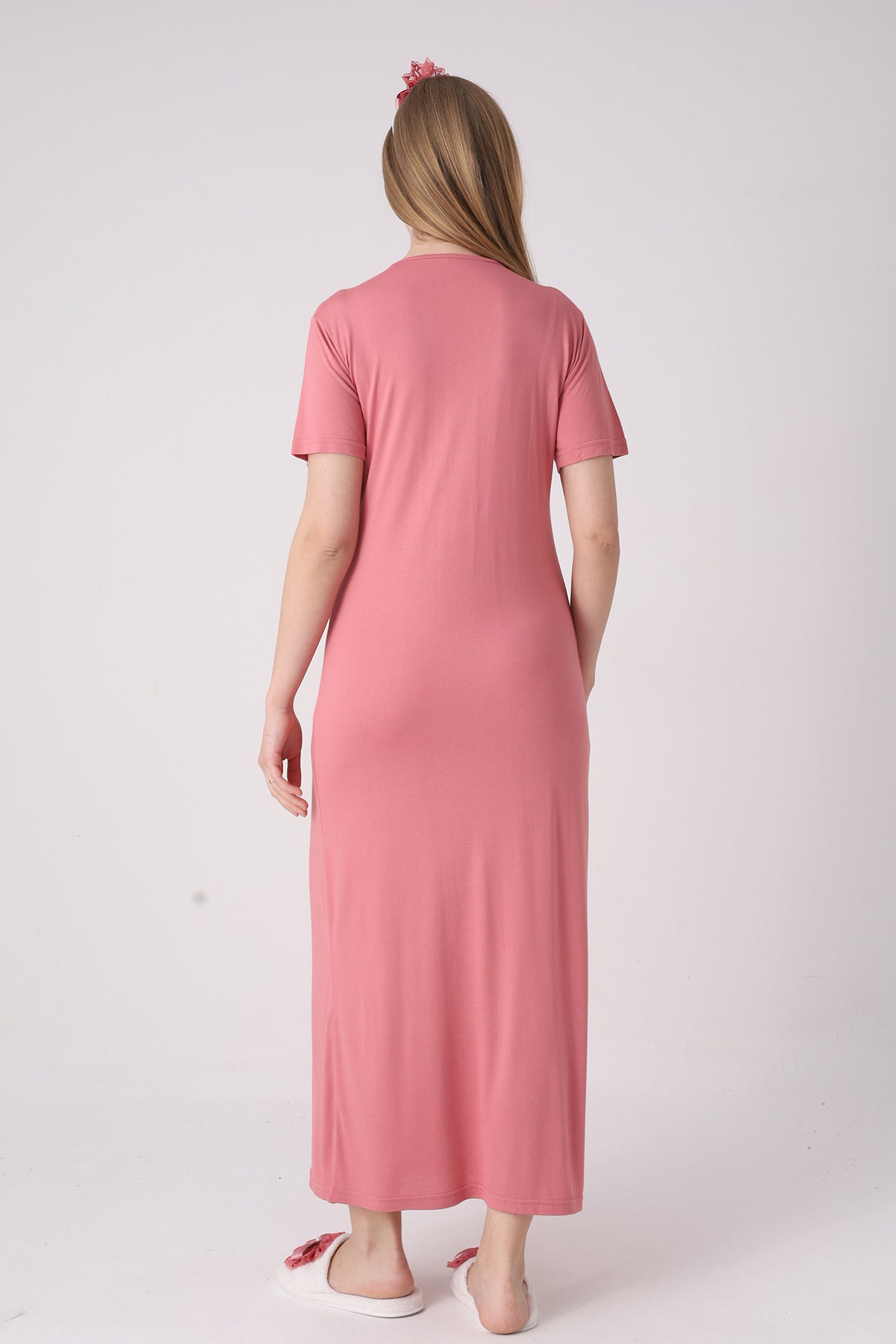 Delicate Lace Collar Maternity-Nursing Nightgown & Jacquard Robe Set Pomegranate Red - 2332