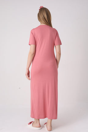 Delicate Lace Collar Maternity-Nursing Nightgown & Jacquard Robe Set Pomegranate Red - 2332