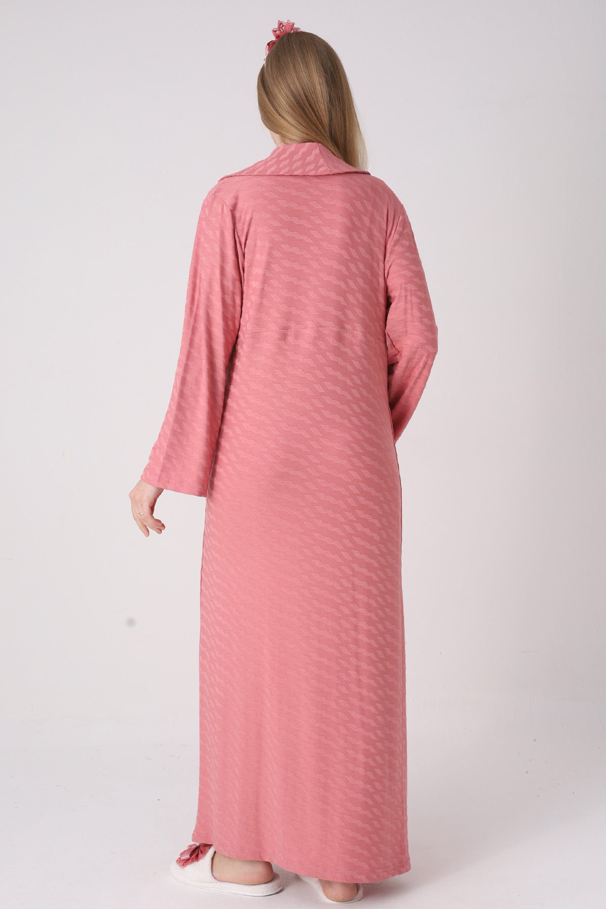 Delicate Lace Collar Maternity-Nursing Nightgown & Jacquard Robe Set Pomegranate Red - 2332