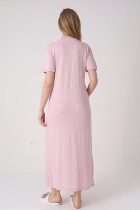 Delicate Lace Collar Maternity-Nursing Nightgown & Jacquard Robe Set Powder - 2332