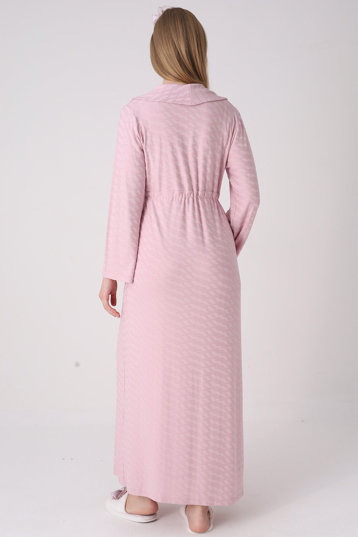 Delicate Lace Collar Maternity-Nursing Nightgown & Jacquard Robe Set Powder - 2332