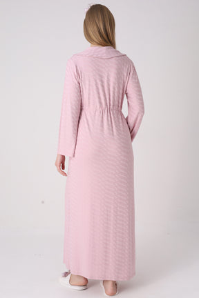 Delicate Lace Collar Maternity-Nursing Nightgown & Jacquard Robe Set Powder - 2332