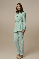 Guipure 3-Piece Maternity-Nursing Pajama & Melange Robe Set - 23336