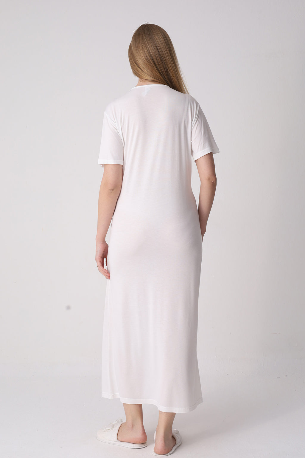 Classy Lace Collar Maternity-Nursing Nightgown & Jacquard Robe Set Ecru - 2333