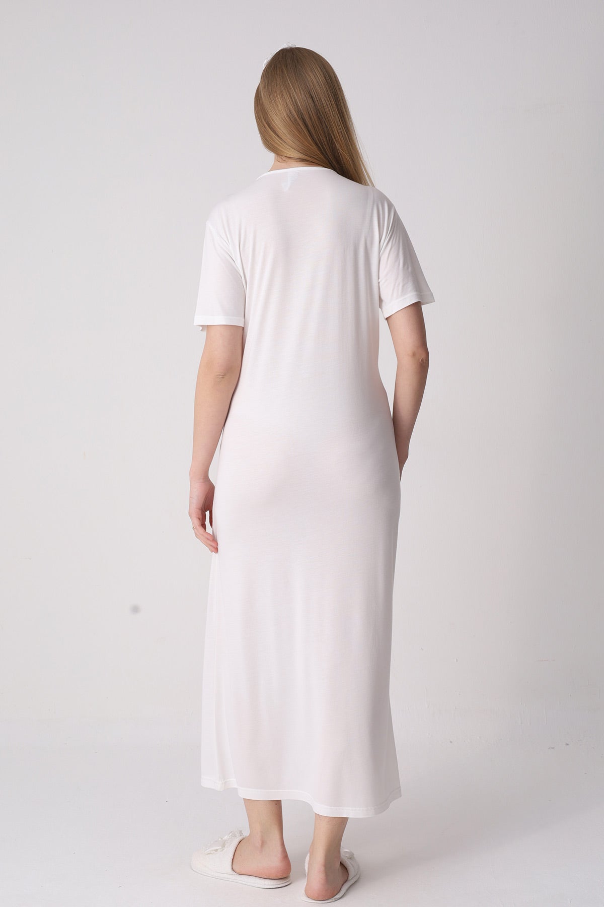 Classy Lace Collar Maternity-Nursing Nightgown & Jacquard Robe Set Ecru - 2333