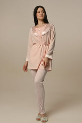 Guipure 3-Piece Maternity-Nursing Pajama & Lace Collar Robe Set - 23348