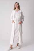 Elegant Lace Detailed Maternity-Nursing Nightgown & Jacquard Robe Set Ecru - 2334