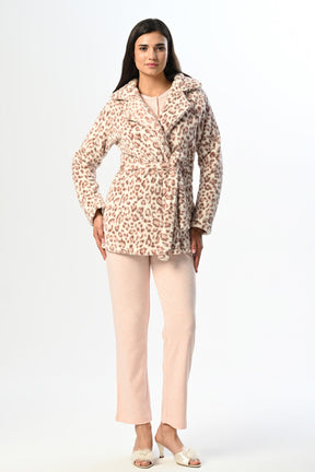 Leopard 3-Piece Maternity-Nursing Pajama & Welsoft Robe Set Powder - 23360