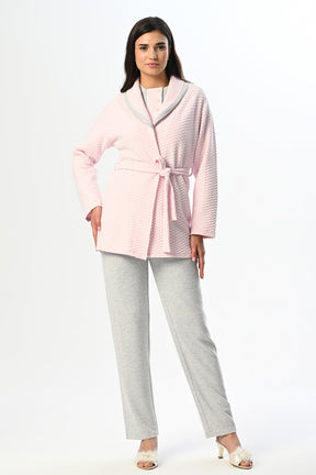 Melange 3-Piece Maternity-Nursing Pajama & Quilted Robe Set Grey - 23370