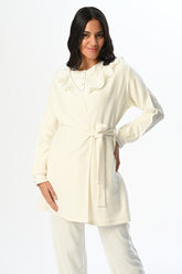 Lace Collar 3-Piece Maternity-Nursing Pajama & Ruffled Robe Set - 23383