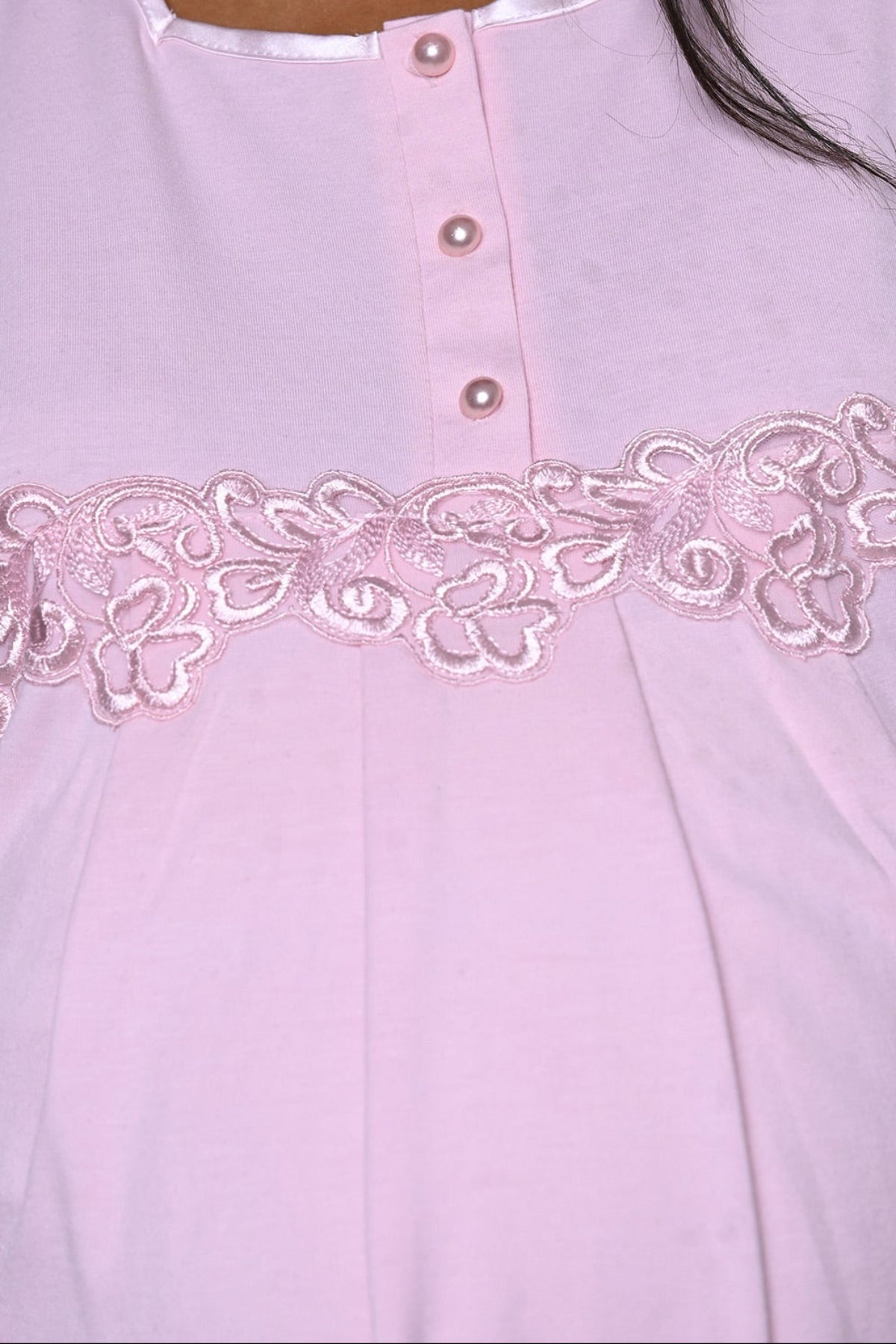 Flower Lace Detailed 3-Piece Maternity-Nursing Pajama & Robe Set - 23386