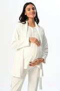 Guipure Collar 3-Piece Maternity Feeding-Friendly Pajama & Jacquard Robe Set - N23388