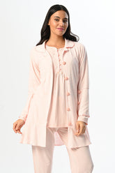 Lace Edge 3-Piece Maternity-Nursing Pajama &Jacquard Robe Set - 23396
