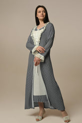 Ruffle Lace Edge Maternity-Nursing Nightgown & Robe Set Ecru - 23504