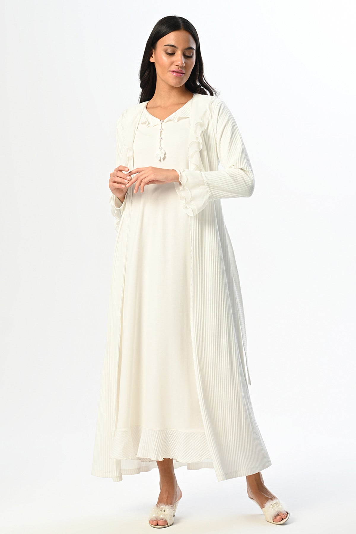 Ribbed Maternity Feeding-Friendly Nightgown & Robe Set - N23516