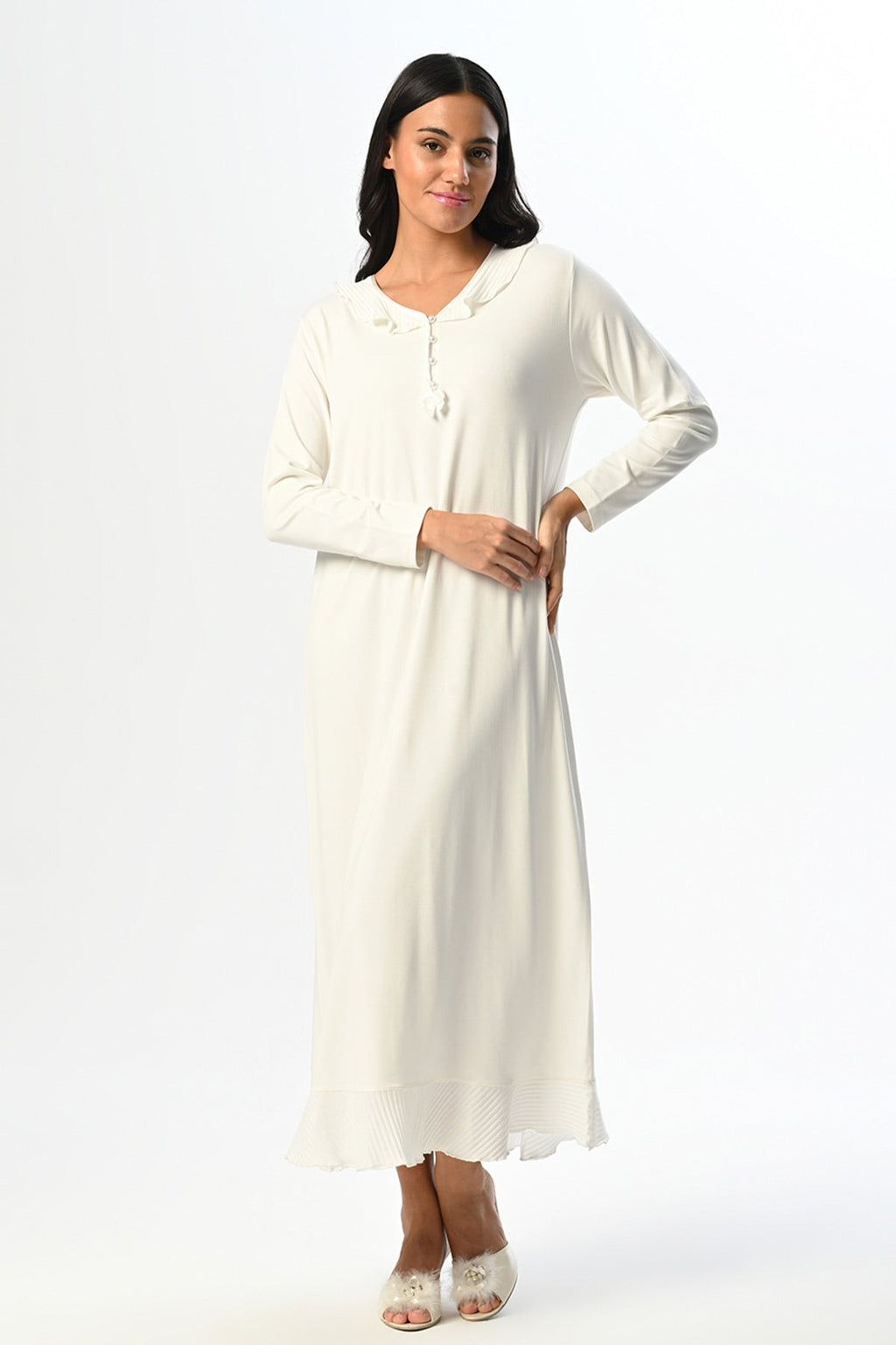 Ribbed Maternity Feeding-Friendly Nightgown & Robe Set - N23516