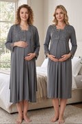 Lace Detailed Maternity Feeding-Friendly Nightgown & Robe Set Anthracite - T2402