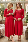 Lace Detailed Maternity Feeding-Friendly Nightgown & Robe Set Cherry - T2402