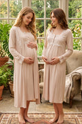 Lace Detailed Maternity Feeding-Friendly Nightgown & Robe Set Mink - T2402