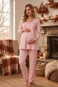Lace Detailed Maternity Feeding-Friendly Pajama Set Pink - T2403