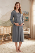 Lace Detailed Maternity Feeding-Friendly Nightgown Anthracite - T2404