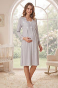 Lace Detailed Maternity Feeding-Friendly Nightgown Grey - T2404