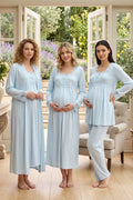 Lace Detailed 4-Piece Maternity Feeding-Friendly Set Blue - T2405