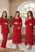 Lace Detailed 4-Piece Maternity Feeding-Friendly Set Cherry - T2405