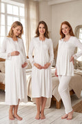 Lace Detailed 4-Piece Maternity Feeding-Friendly Set Ecru - T2405