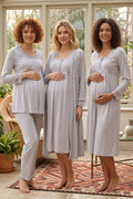 Lace Detailed 4-Piece Maternity Feeding-Friendly Set Grey - T2405