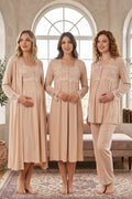 Lace Detailed 4-Piece Maternity Feeding-Friendly Set Mink - T2405