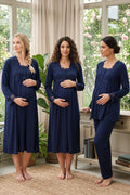 Lace Detailed 4-Piece Maternity Feeding-Friendly Set Navy Blue - T2405