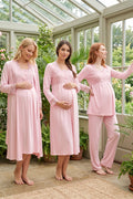 Lace Detailed 4-Piece Maternity Feeding-Friendly Set Pink - T2405