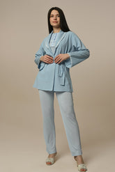 Lace Stripe 3-Piece Maternity-Nursing Pajama & Robe Set - 24301