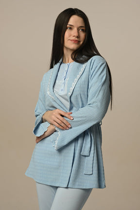 Lace Stripe 3-Piece Maternity-Nursing Pajama & Robe Set - 24301