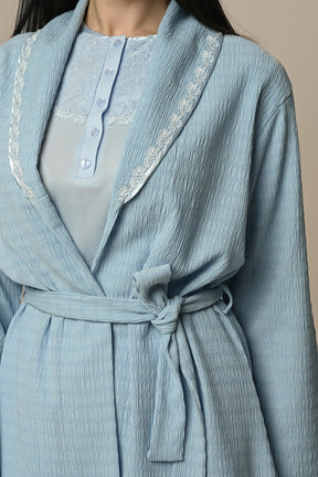 Lace Stripe 3-Piece Maternity-Nursing Pajama & Robe Set - 24301