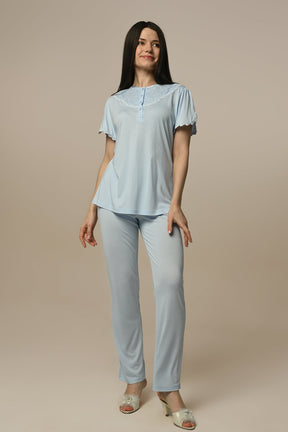 Lace Stripe 3-Piece Maternity-Nursing Pajama & Robe Set - 24301
