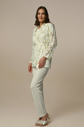 Flower Lace 3-Piece Maternity-Nursing Pajama & Robe Set Ecru - 24305
