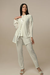 Guipure Collar 3-Piece Maternity-Nursing Pajama & Robe Set - 24316