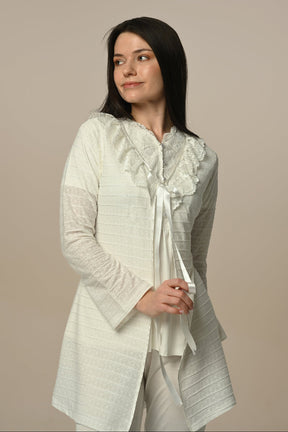Guipure Collar 3-Piece Maternity-Nursing Pajama & Robe Set - 24316