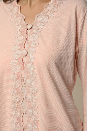Lace Edge 3-Piece Maternity-Nursing Pajama & Robe Set Ecru - 24319