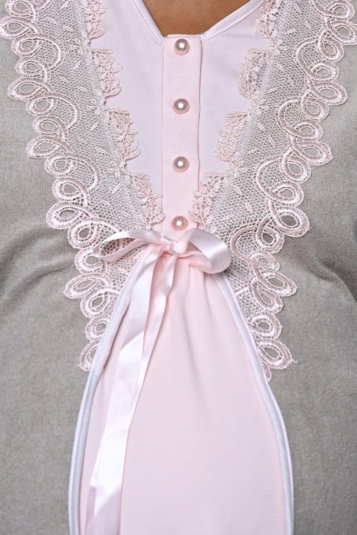 Lacy 3-Piece Maternity-Nursing Pajama & Melange Robe Set Pink - 24336