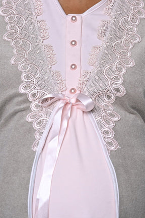 Lacy 3-Piece Maternity-Nursing Pajama & Melange Robe Set Pink - 24336