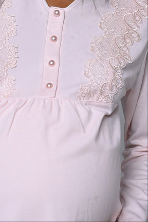 Lacy 3-Piece Maternity-Nursing Pajama & Melange Robe Set Pink - 24336