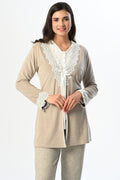 Lacy 3-Piece Maternity Feeding-Friendly Pajama & Melange Robe Set Ecru - N24336